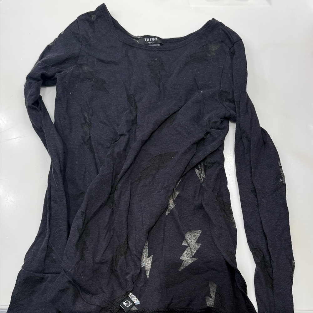 Terez Charcoal Lightning Bolt Long Sleeve Top